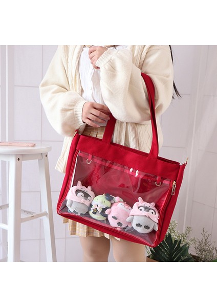 Ek ile Kırmızı Büyük Ita Kırmızı Ekle Japon Sevimli Temizle Kadın Çift Sapanlar Kızlar Kawaii Şeffaf Omuz Lolita Itabag H234 Çantası (Yurt Dışından)