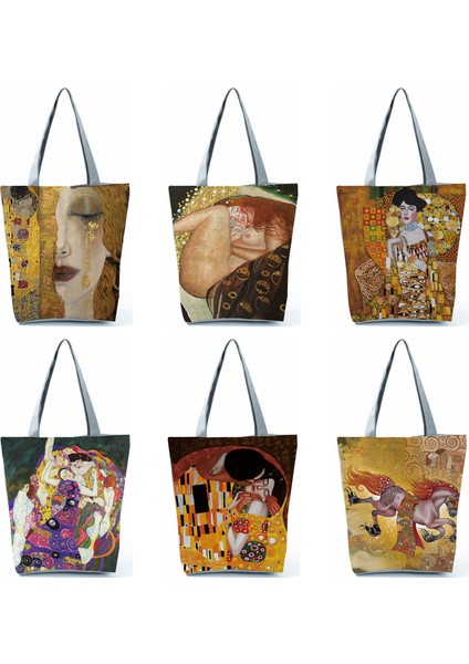 HL2504 Boyama Kadın Için Özelleştirilmiş Yağlıboya Gözyaşları Tote Gustav Klimt Kadın Seyahat Büyük Kapasiteli Alışveriş Omuz Çantası (Yurt Dışından)