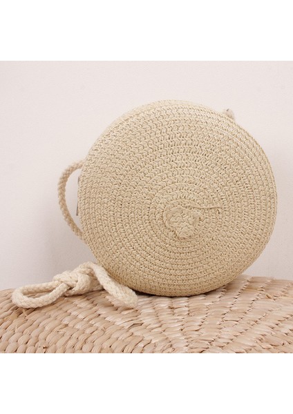 Bej Gusure Yaz Dokuma Hasır Kadın Için Crossbody Yuvarlak El Yapımı Rattan Plaj Küçük Seyahat Kadın Omuz Çantası (Yurt Dışından)