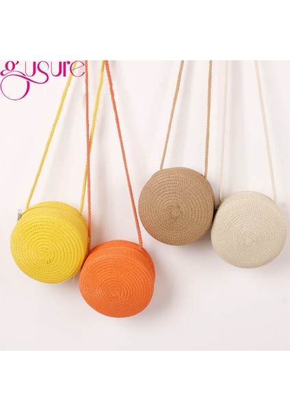 Bej Gusure Yaz Dokuma Hasır Kadın Için Crossbody Yuvarlak El Yapımı Rattan Plaj Küçük Seyahat Kadın Omuz Çantası (Yurt Dışından) fiyatları