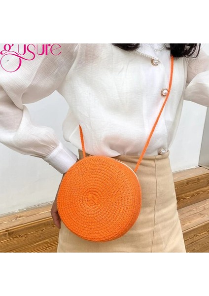 Bej Gusure Yaz Dokuma Hasır Kadın Için Crossbody Yuvarlak El Yapımı Rattan Plaj Küçük Seyahat Kadın Omuz Çantası (Yurt Dışından) indirimleri
