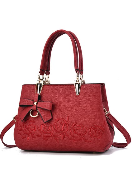 Kırmızı Şarap 4 Zarif Kare Omuz Tote Kadın Tasarımcı Kadın Yay Tatlı Messenger Crossbody Çantası (Yurt Dışından)