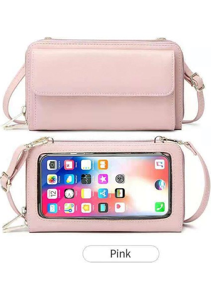 Pembe Kadın Dokunmatik Ekran Ince Omuz Askısı Cep Telefonu Küçük Kese Rfid Akıllı Uzun Cüzdan Tasarımcısı Flip Bileklik Çantası (Yurt Dışından)