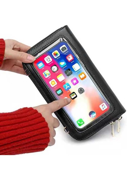 Pembe Kadın Dokunmatik Ekran Ince Omuz Askısı Cep Telefonu Küçük Kese Rfid Akıllı Uzun Cüzdan Tasarımcısı Flip Bileklik Çantası (Yurt Dışından) modelleri