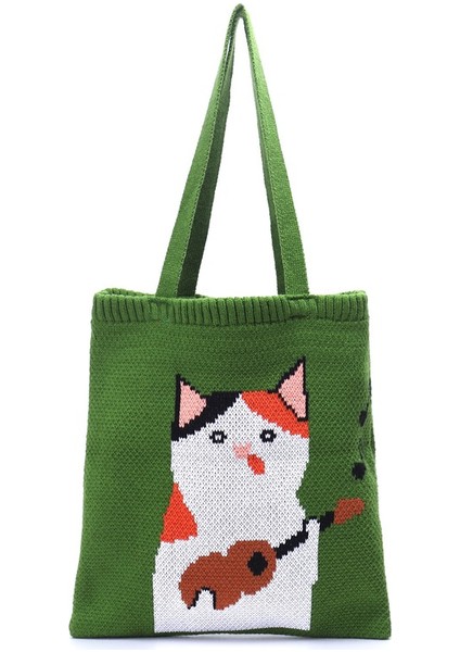 Kedi Kadın Örgü Omuz Sevimli Ördek Kadın Karikatürler Tote Edebi Gizli Sakli Konusmalar Yün Alışveriş Kızlar Için Çantası (Yurt Dışından)