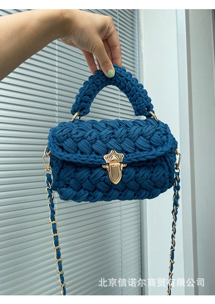 Halat Örgü Kadın Tasarımcısı Zincirler Dokuma Omuz Kadın Için Crossbody Küçük Kare Flap Kadın Çantası (Yurt Dışından)