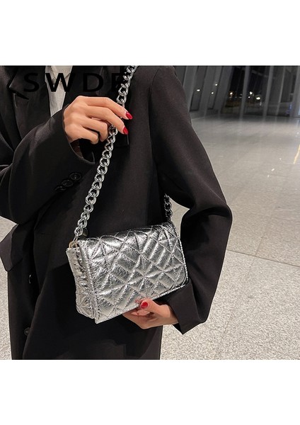 Kış Ins Chic Kadın Omuz Küçük Flap Kadın Trendy 2023 Kadın Için Kalın Zincir Yumuşak Pu Bolso Mujer Çantası (Yurt Dışından)