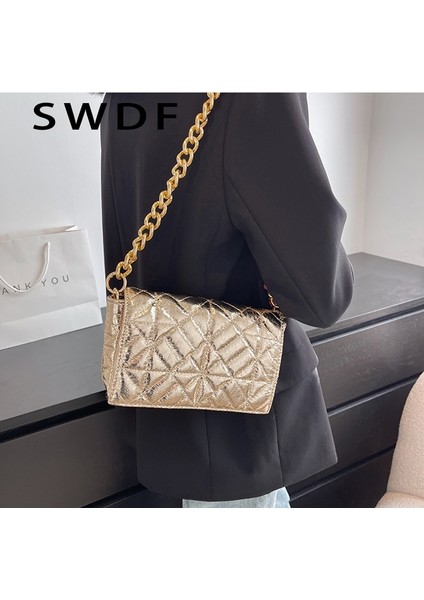 Kış Ins Chic Kadın Omuz Küçük Flap Kadın Trendy 2023 Kadın Için Kalın Zincir Yumuşak Pu Bolso Mujer Çantası (Yurt Dışından)