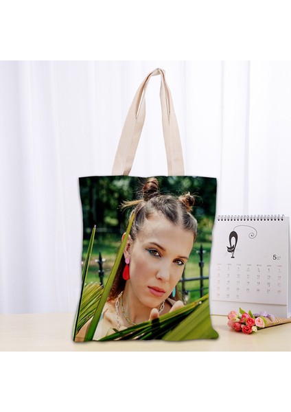 Güzel Millie Bobby Tote Kadın Canva Kumaş Eko den Kullanılabilir Alışveriş Seyahat Plaj Faydalı Omuz 0331 Çantası (Yurt Dışından) modelleri