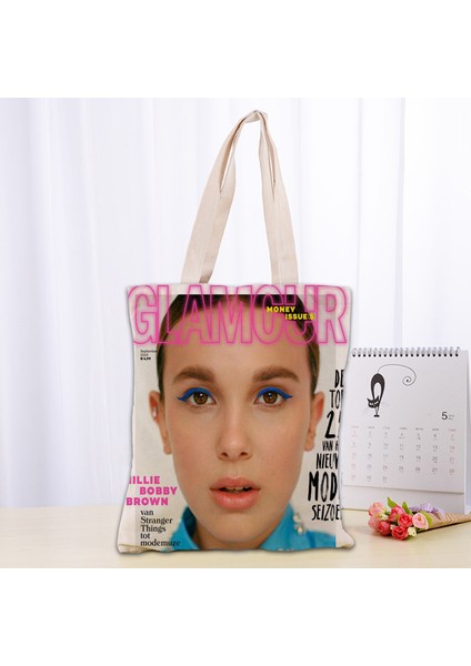 Güzel Millie Bobby Tote Kadın Canva Kumaş Eko den Kullanılabilir Alışveriş Seyahat Plaj Faydalı Omuz 0331 Çantası (Yurt Dışından) indirimleri
