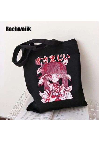 2100 90S Goth Gotik Alışveriş Grafik Tote Harajuku Alışveriş Kadın Kanvas Omuz Kadın Ulzzang Komik Eko Büyük Kapasiteli Çantası (Yurt Dışından) modelleri