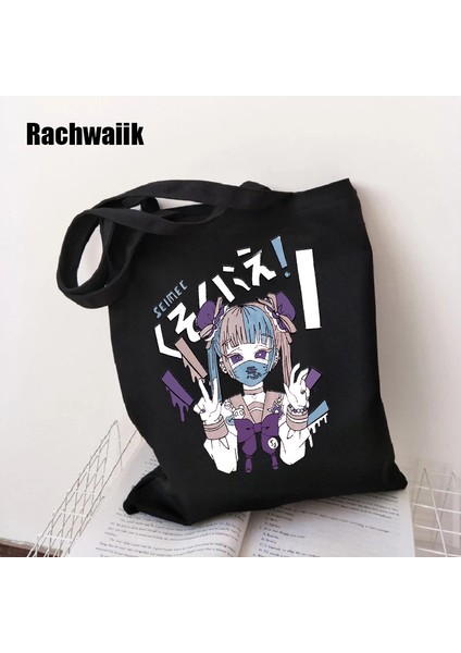 2100 90S Goth Gotik Alışveriş Grafik Tote Harajuku Alışveriş Kadın Kanvas Omuz Kadın Ulzzang Komik Eko Büyük Kapasiteli Çantası (Yurt Dışından) indirimleri