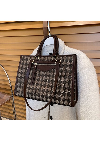 Houndstooth Casual Bez Kadın Için Bahar Tasarımcısı Büyük Omuz Kadın Shopper Seyahat SG246 Çantası (Yurt Dışından)
