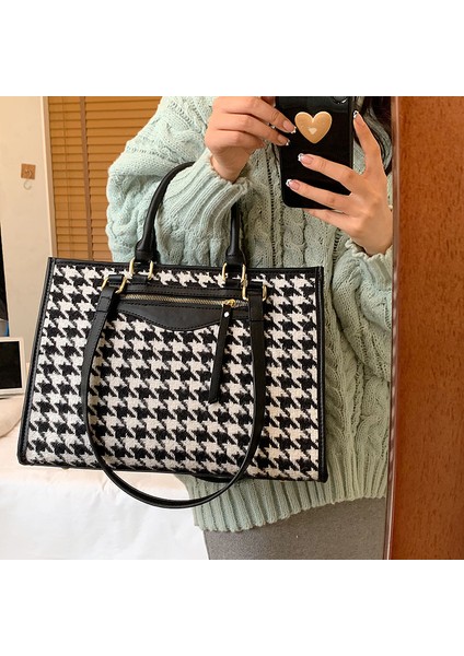 Houndstooth Casual Bez Kadın Için Bahar Tasarımcısı Büyük Omuz Kadın Shopper Seyahat SG246 Çantası (Yurt Dışından) fiyatları