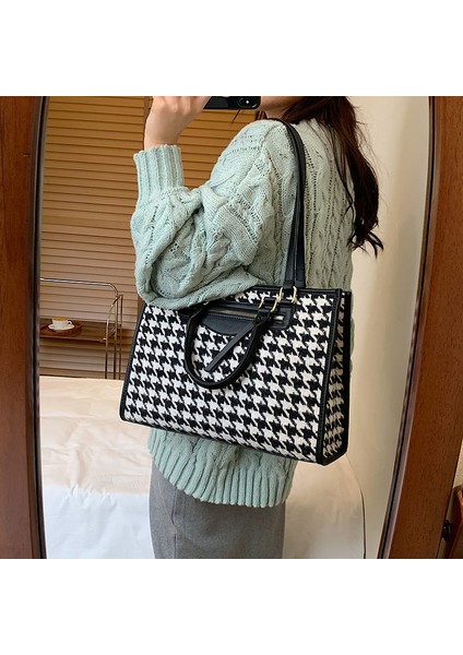Houndstooth Casual Bez Kadın Için Bahar Tasarımcısı Büyük Omuz Kadın Shopper Seyahat SG246 Çantası (Yurt Dışından) modelleri