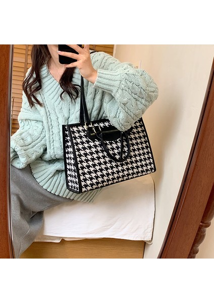 Houndstooth Casual Bez Kadın Için Bahar Tasarımcısı Büyük Omuz Kadın Shopper Seyahat SG246 Çantası (Yurt Dışından) fırsatları