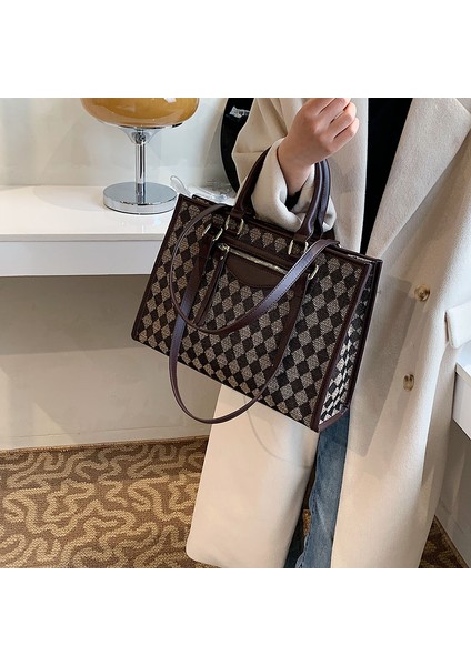 Houndstooth Casual Bez Kadın Için Bahar Tasarımcısı Büyük Omuz Kadın Shopper Seyahat SG246 Çantası (Yurt Dışından) indirimleri