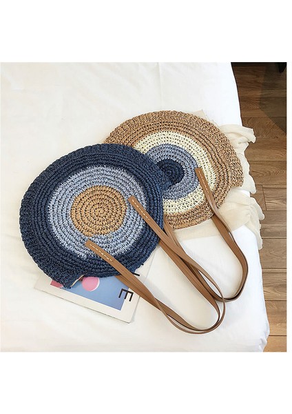 Oymak Bej El Yapımı Dokuma Yaz Plaj Yuvarlak Hasır Kadın Için Rattan Omuz Kadın Mesaj Kılıf Çantası (Yurt Dışından)