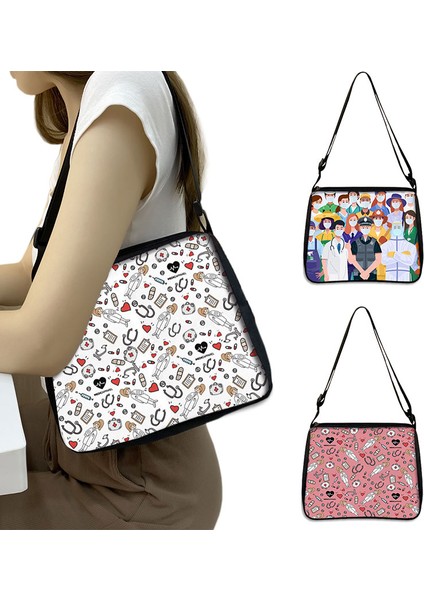 YXBHSYHS15 Karikatür Hemşire Ekg Baskı Kadın Crossbody Seyahat Kızlar Için Tuval Omuz Eğlence Debriyaj Kadın Messenger Hediye Çantası (Yurt Dışından) fırsatları