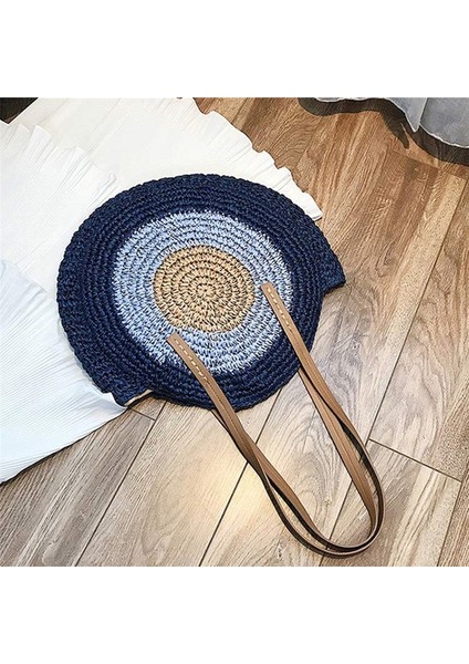 - El Yapımı Dokuma Yaz Plaj Yuvarlak Hasır Kadın Için Rattan Omuz Kadın Mesaj Kılıf Çantası (Yurt Dışından)