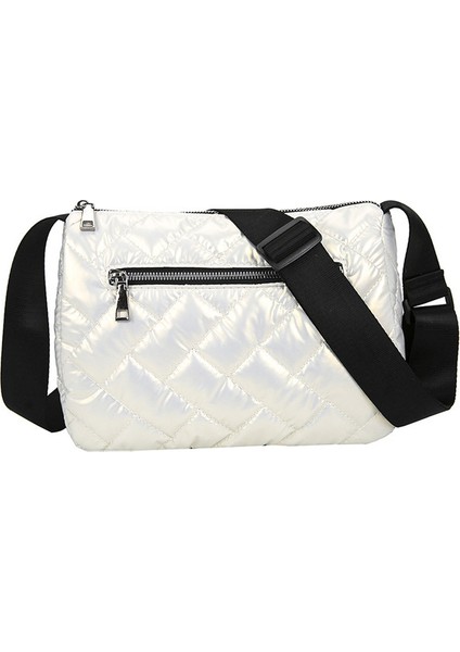 Uzay Ped Pamuk Omuz Kadın Için Kış Naylon Crossbody Kadın Kapitone Yastıklı Kadın Kabarık Shopper Tote Çantası (Yurt Dışından)