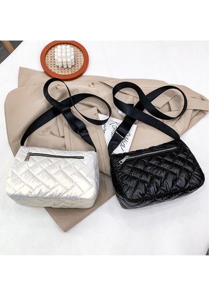 Uzay Ped Pamuk Omuz Kadın Için Kış Naylon Crossbody Kadın Kapitone Yastıklı Kadın Kabarık Shopper Tote Çantası (Yurt Dışından)