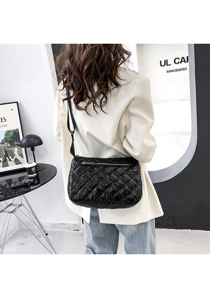 Uzay Ped Pamuk Omuz Kadın Için Kış Naylon Crossbody Kadın Kapitone Yastıklı Kadın Kabarık Shopper Tote Çantası (Yurt Dışından)