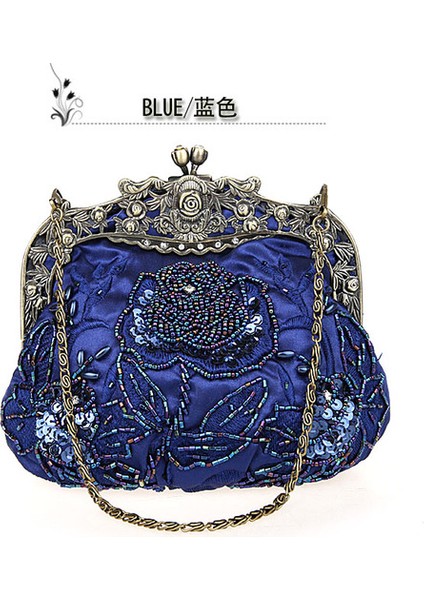 Lacivert Özel Teklif Kadın Ziyafet Mini Clutch Düğün Akşam Boncuklu Payetli Makyaj Mujer Bolso 2583-Y Çantası (Yurt Dışından)
