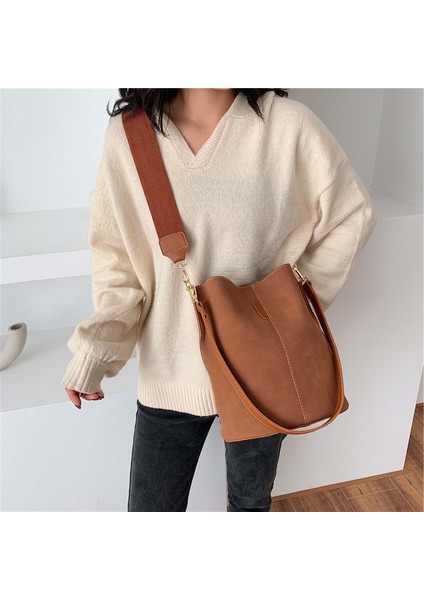 Caıoaıfeı Vintage Kadın Kova Nubuk Pu Deri Üst Saplı Kadın Için Büyük Kapasiteli Crossbody Omuzdan Askili Çantası (Yurt Dışından) modelleri