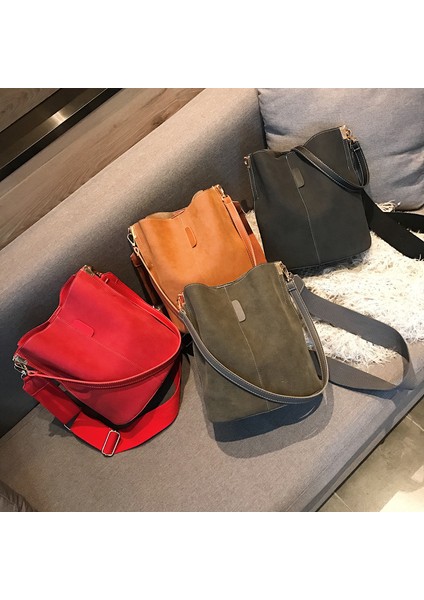 Caıoaıfeı Vintage Kadın Kova Nubuk Pu Deri Üst Saplı Kadın Için Büyük Kapasiteli Crossbody Omuzdan Askili Çantası (Yurt Dışından) indirimleri