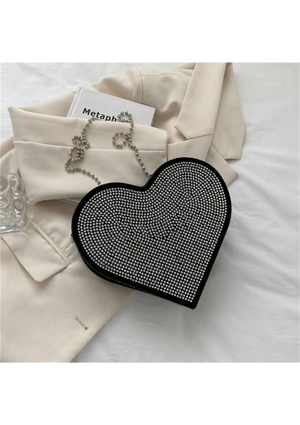Taklidi Tasarımcı Kalp Şeklinde Omuz Parlayan Rhinestones Akşam Debriyaj Kadın Crossbody Çantası (Yurt Dışından)
