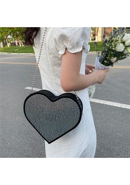 Taklidi Tasarımcı Kalp Şeklinde Omuz Parlayan Rhinestones Akşam Debriyaj Kadın Crossbody Çantası (Yurt Dışından) fiyatları
