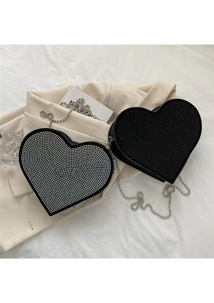Taklidi Tasarımcı Kalp Şeklinde Omuz Parlayan Rhinestones Akşam Debriyaj Kadın Crossbody Çantası (Yurt Dışından) indirimleri