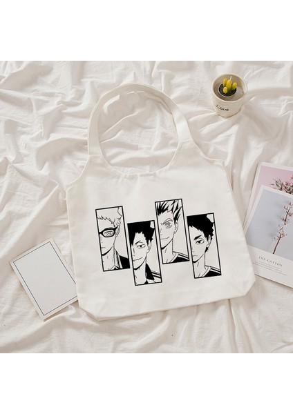 16554 Anime Haikyuu Alışveriş Eko Manga Tote Harajuku Alışveriş Kadın Kanvas Omuz Büyük Kapasiteli Büyük Kapasiteli Çantası (Yurt Dışından) modelleri