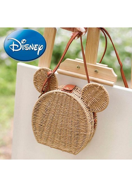 Disney Kadın Tasarımcısı Saman Süslü Sevimli Rattan Seyahat Eğlence Tatil Küçük Yuvarlak Plaj Mickeying Fare Çantası (Yurt Dışından) fiyatları