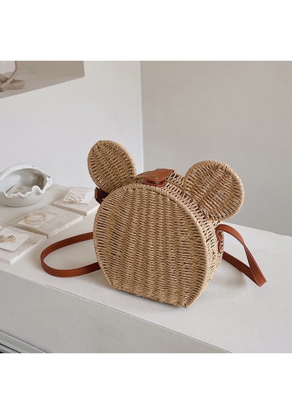 Disney Kadın Tasarımcısı Saman Süslü Sevimli Rattan Seyahat Eğlence Tatil Küçük Yuvarlak Plaj Mickeying Fare Çantası (Yurt Dışından) modelleri