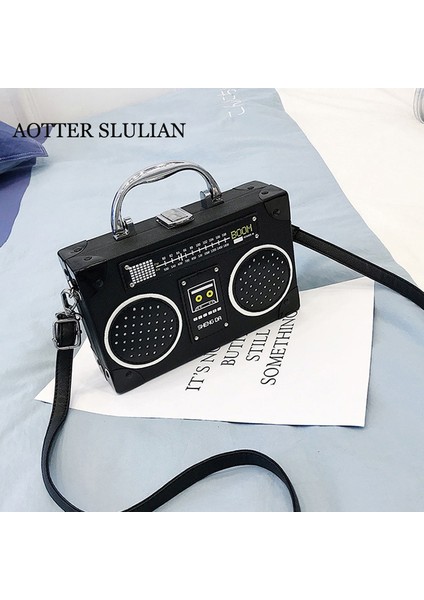 Retro Radyo Kutusu Kadın Kişilik Payet Radyo Rock Tarzı Crossbody Kadın Eğilim Tasarımcı Şık Omuz Çantası (Yurt Dışından)