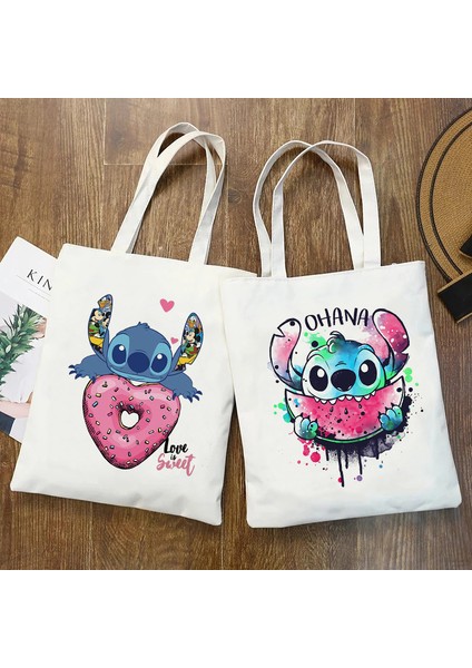 59005 Kawaii Komik Disney Stitch Tote Kanvas Omuz Eko Hip Hop Lilo ve Stitch Alışveriş Kadın Tote Shopper Kadın Çantası (Yurt Dışından) fiyatları