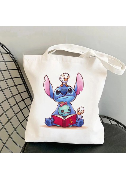 59005 Kawaii Komik Disney Stitch Tote Kanvas Omuz Eko Hip Hop Lilo ve Stitch Alışveriş Kadın Tote Shopper Kadın Çantası (Yurt Dışından) modelleri