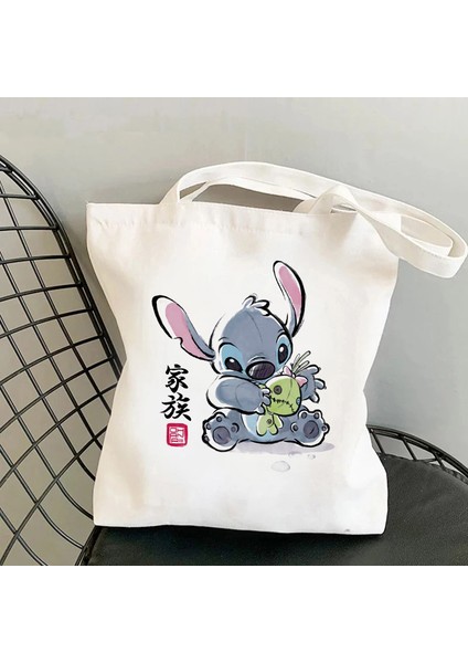 59005 Kawaii Komik Disney Stitch Tote Kanvas Omuz Eko Hip Hop Lilo ve Stitch Alışveriş Kadın Tote Shopper Kadın Çantası (Yurt Dışından) fırsatları