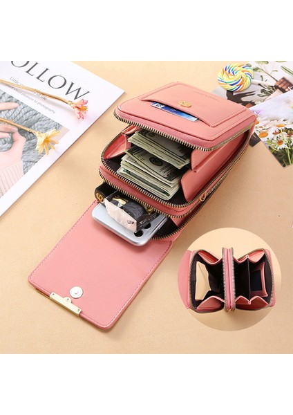 Gri Pu Deri Kadın Dokunmatik Ekran Telefon Kızlar Için Kadın Mini Kart Sahipleri Küçük Dikey Crossbody Dropshipping Çantası (Yurt Dışından) indirimleri