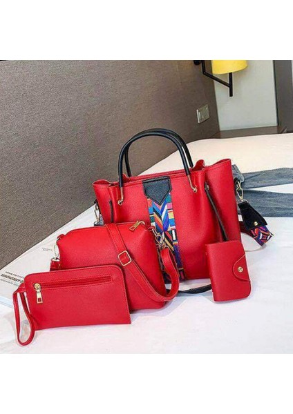 Kırmızı Casual Tote Perçin Kadın Tek Omuz Pu Yumuşak Crossbody Kadın Ünlü Çantası (Yurt Dışından)