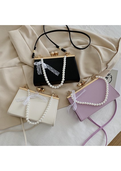 Vintage Kadın Inci Dekor Deri Zarif Kadın Katı Seyahat Omuz Messenger Crossbody Çantası (Yurt Dışından) indirimleri