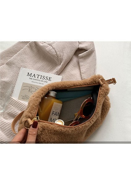 Gri Faux Kürk Mini Tote Kadın Tasarımcısı Kadın Kabarık Yumuşak Peluş Alışveriş Sıcak Kış Kesesi Çantası (Yurt Dışından) modelleri