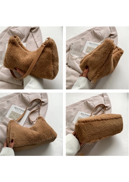 Gri Faux Kürk Mini Tote Kadın Tasarımcısı Kadın Kabarık Yumuşak Peluş Alışveriş Sıcak Kış Kesesi Çantası (Yurt Dışından) fırsatları