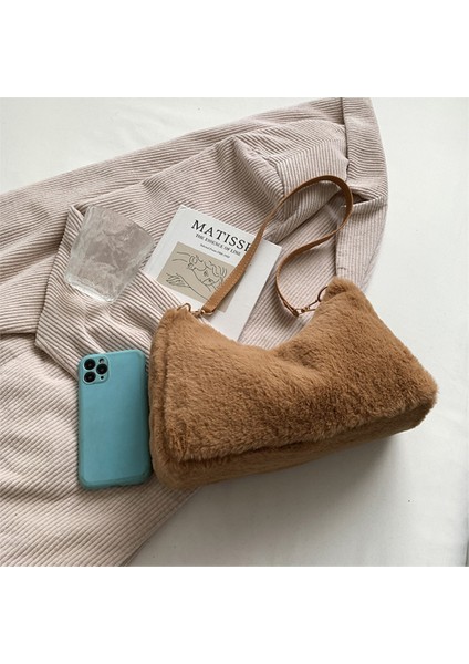 Gri Faux Kürk Mini Tote Kadın Tasarımcısı Kadın Kabarık Yumuşak Peluş Alışveriş Sıcak Kış Kesesi Çantası (Yurt Dışından) indirimleri