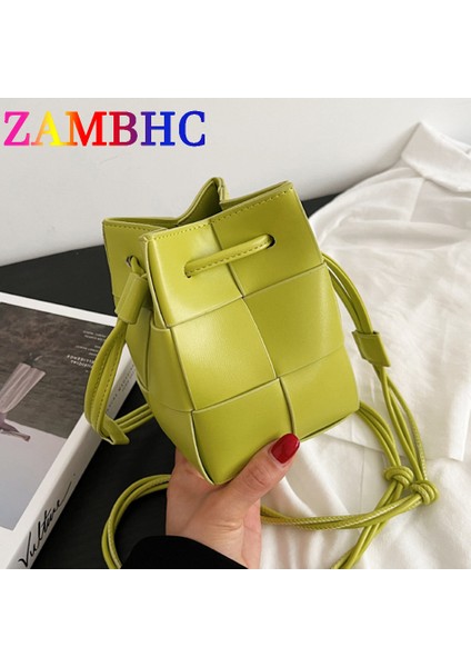 Sarı Sonbahar Örgü Kadın Küçük Kova Pu Deri Yan Omuz ve Kadın Crossbody Çantası (Yurt Dışından) fiyatları