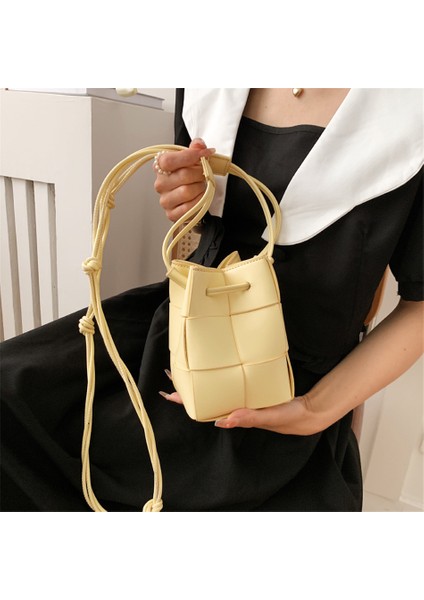 Sarı Sonbahar Örgü Kadın Küçük Kova Pu Deri Yan Omuz ve Kadın Crossbody Çantası (Yurt Dışından) modelleri