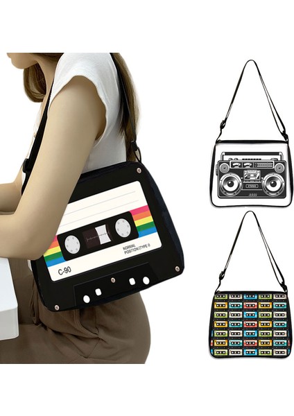 YXBTAPEC07CW Kaset Teyp Baskı Omuz 80'lere Geri 90'lar Kadın Seyahat Için Crossbody Kadın Telefon Tutucu Çantası (Yurt Dışından) modelleri