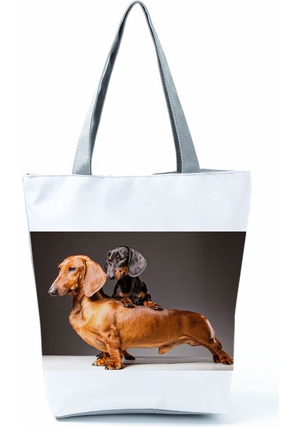 HL2556 Dachshund Baskılı Kadın Yüksek Kapasiteli Seyahat Plaj Omuz Hayvan Grafik Alışveriş Mutfak den Bakkal Çantası (Yurt Dışından) fırsatları